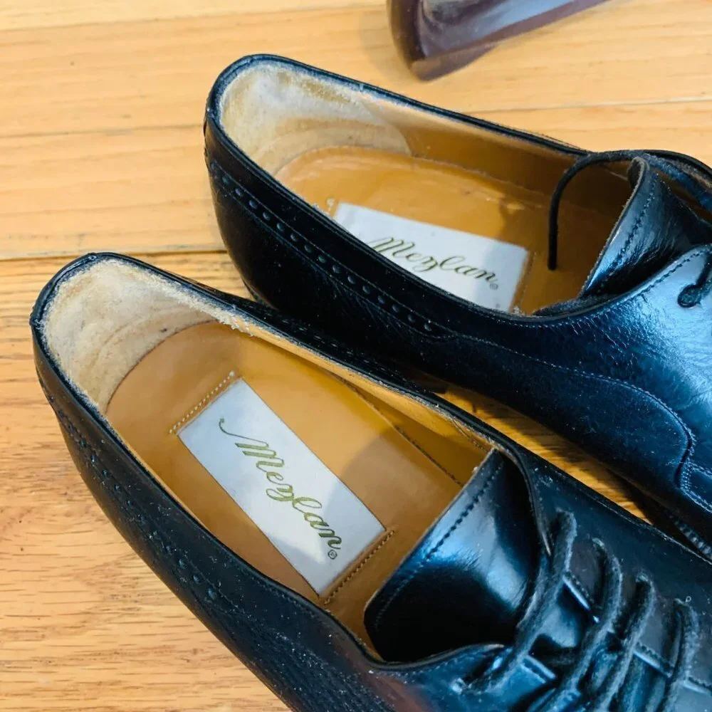 Mezlan Split-Toe Oxford Dress Shoes Black Men Size 8.5 M Made In Italy